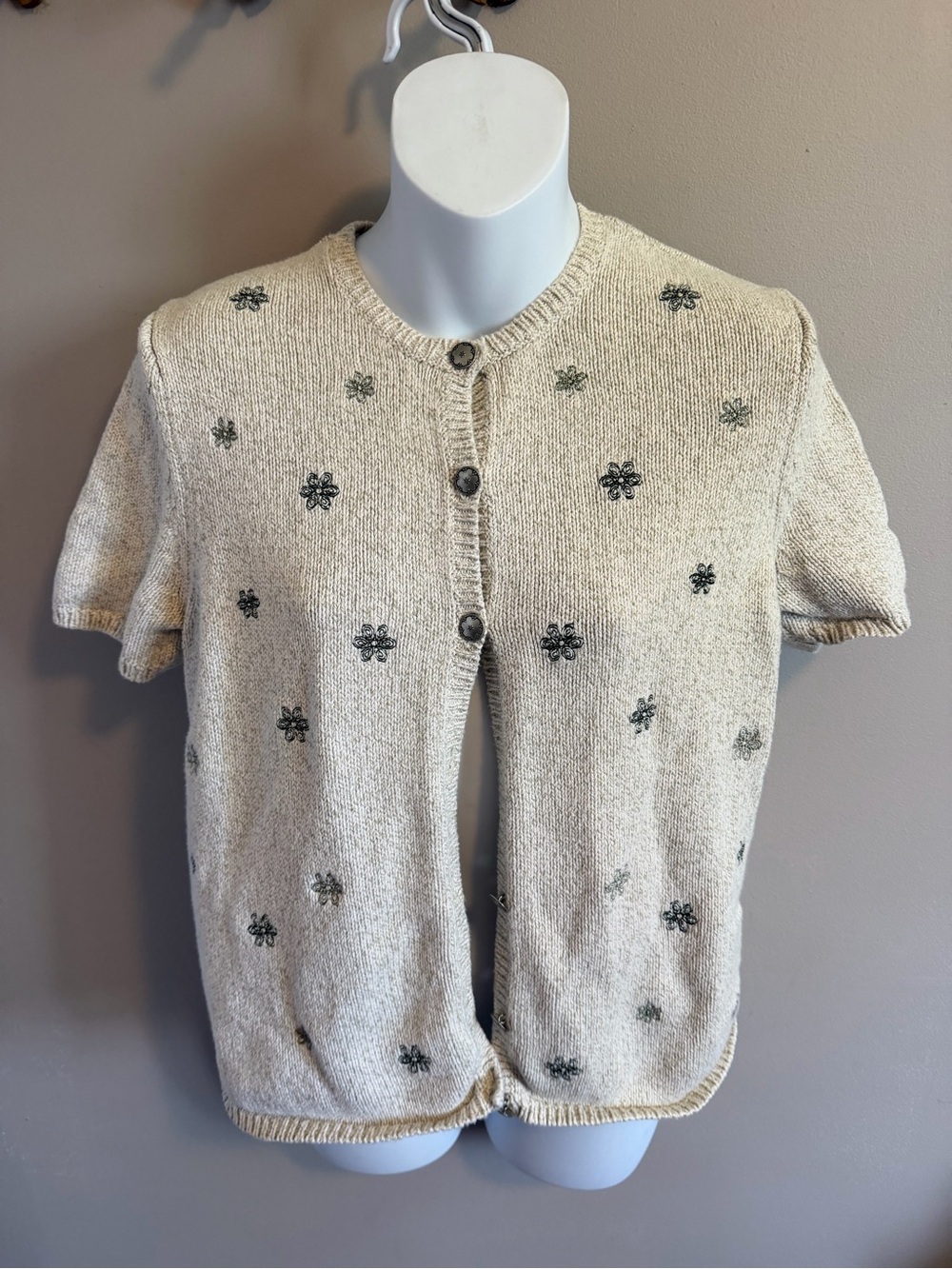 Vintage Northern Reflections Floral Embroidered Knit Cardigan  Oatmeal Small